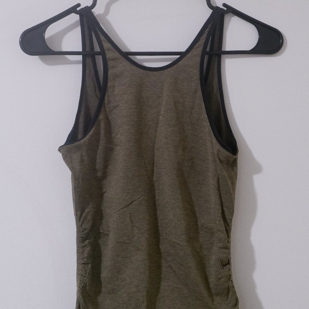 Olive Green High Neck Lululemon Tank with Ruching